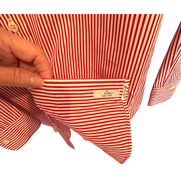 Ralph Lauren Men's Classic Fit Striped Poplin Shirt Red White Size 16/32-33 - Picture 8 of 9